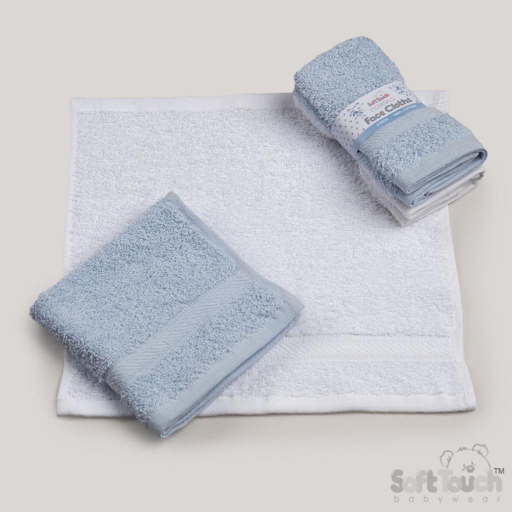 Soft Touch 1BF02-DB 15023797100536 STBF02-B Sky/White Face Cloths Two Pack Sleeves