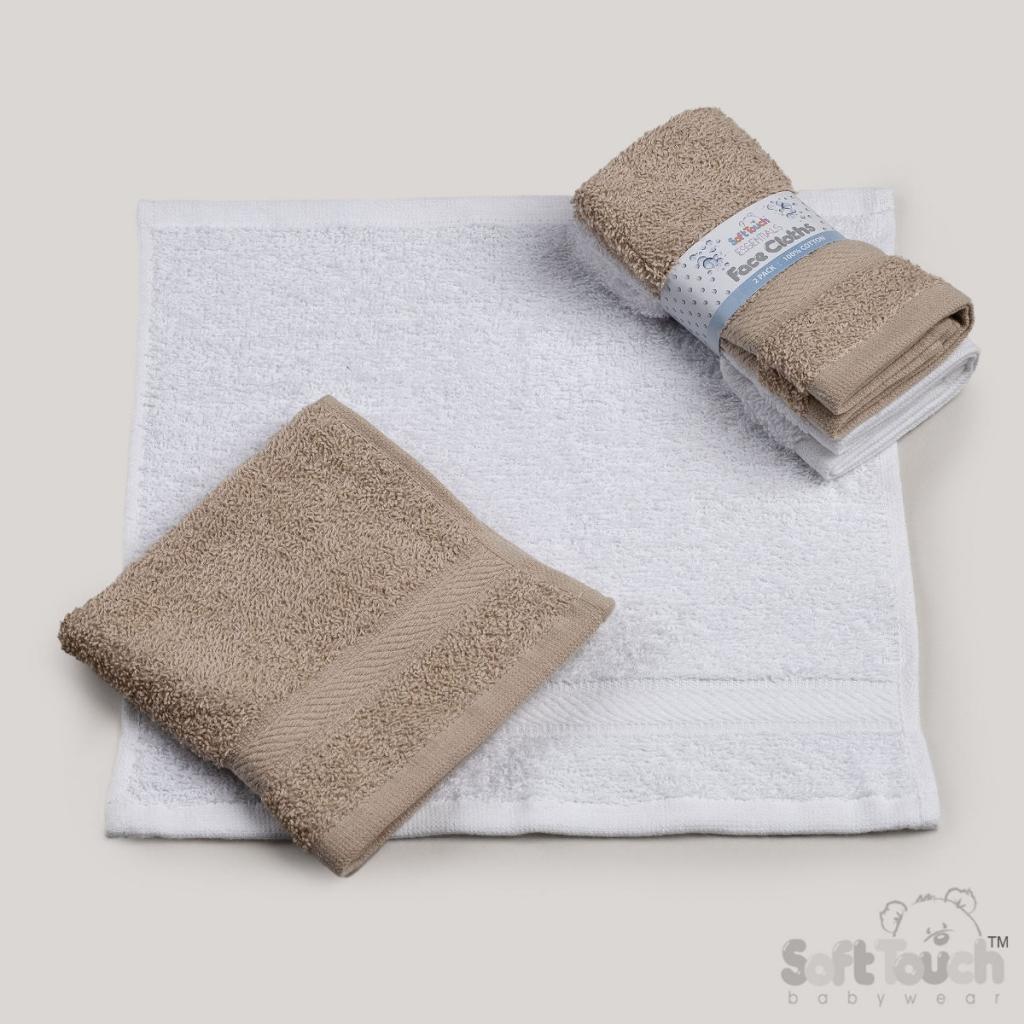 Soft Touch 1BF02-COF 15023797100536 STBF02-COF Coffee/White Face Cloths Two Pack Sleeves