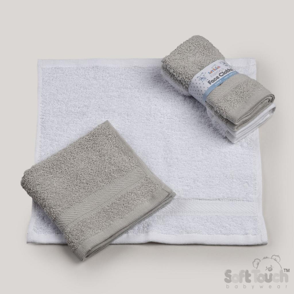 Soft Touch 1BF02-G 15023797100536 STBF02-G Grey/White Face Cloths Two Pack Sleeves