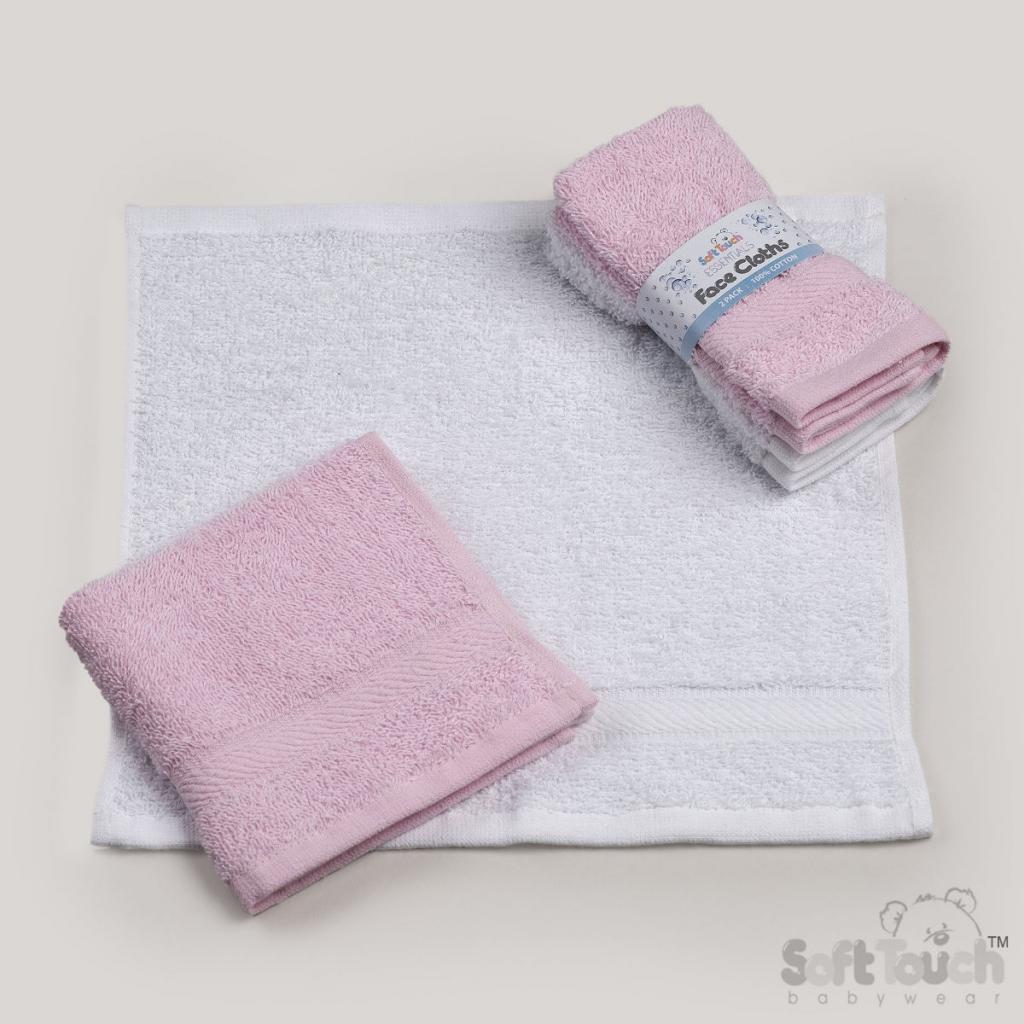 Soft Touch 1BF02-G 15023797100536 STBF02-P Pink/White Face Cloths Two Pack Sleeves