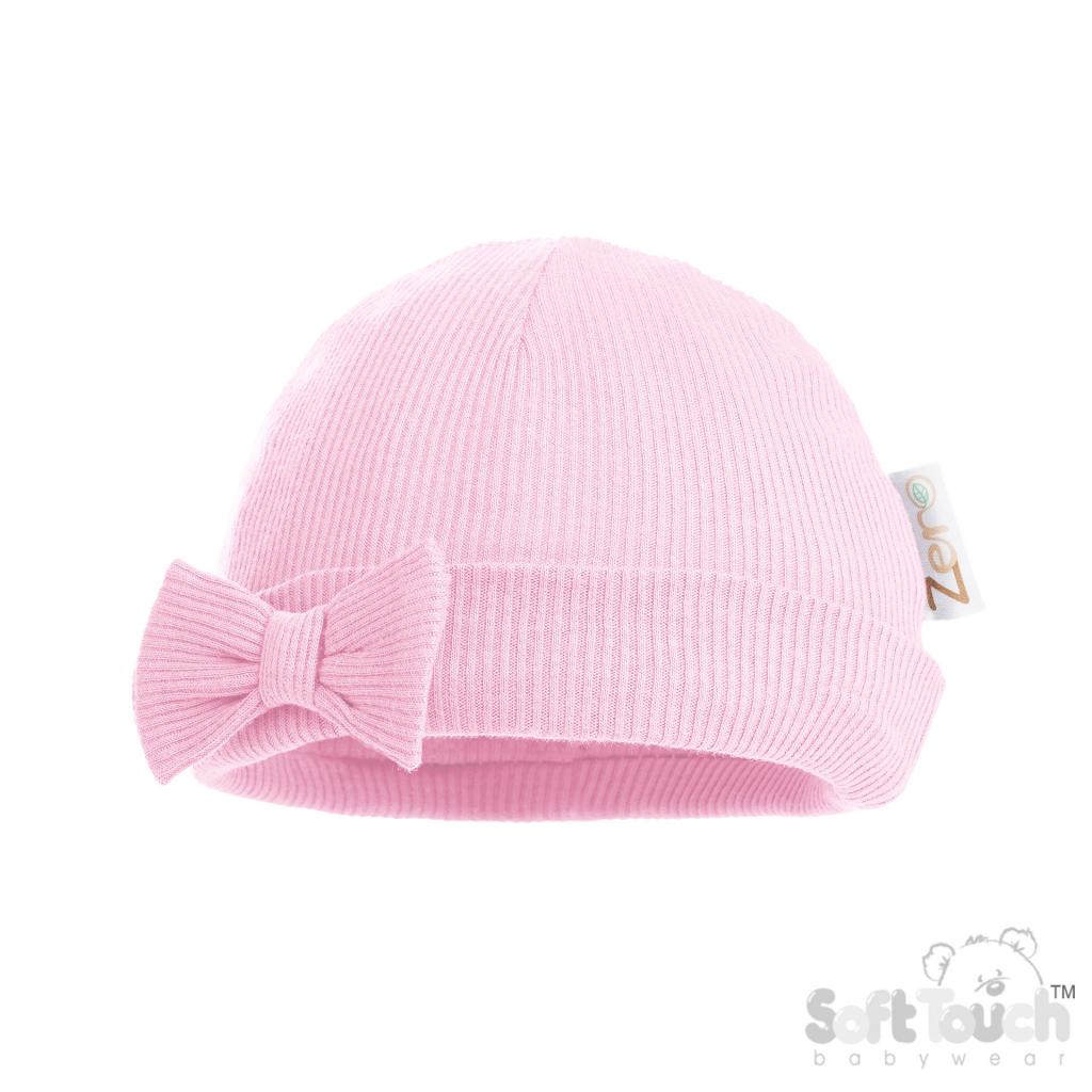 Soft Touch Zero 4H4500-B * STBH4500-Pi Pink Ribbed Hat (0-6 months)