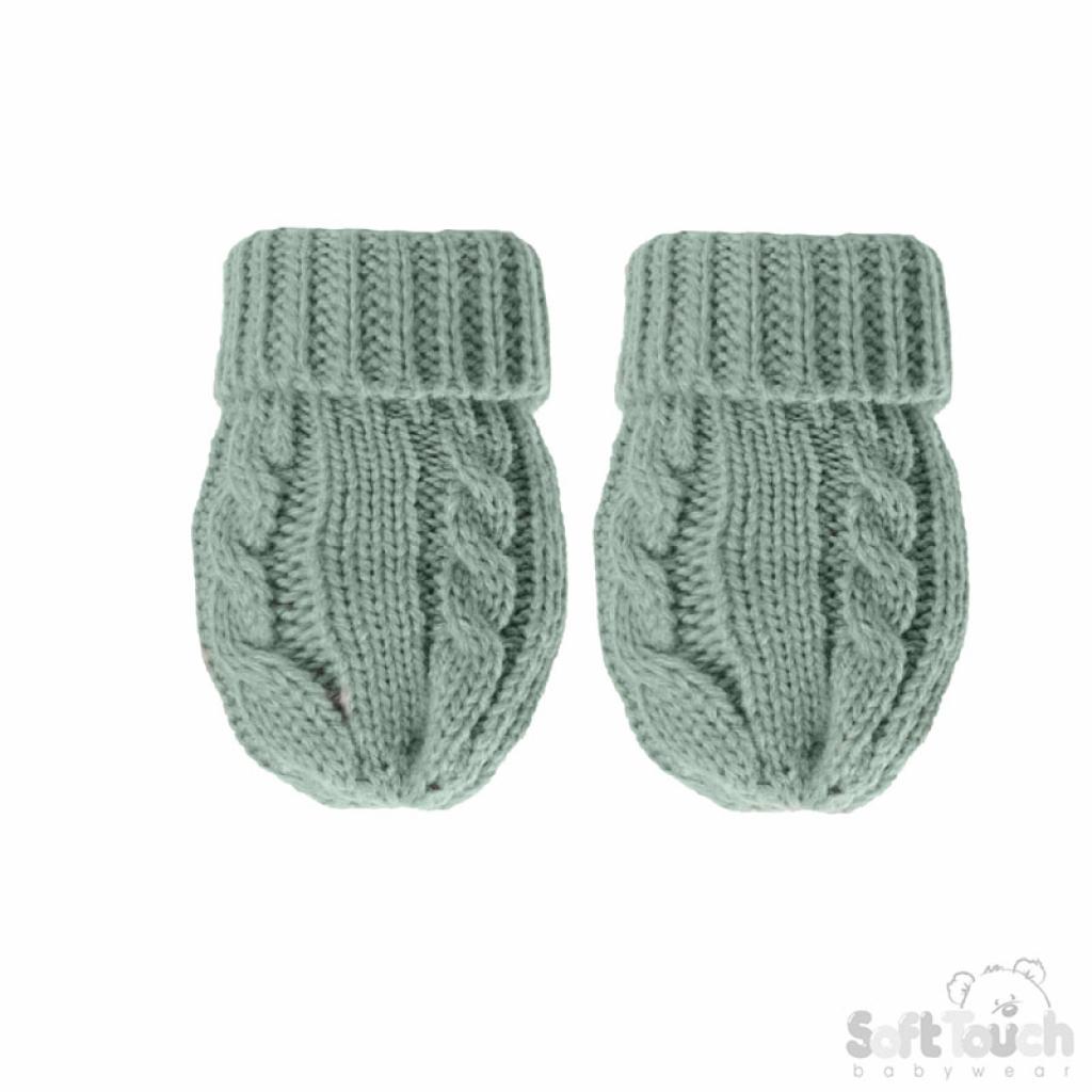 Soft Touch 4BM12-SG-SM 5023797310676 STBM12-SG-SM Sage Green Cable Mittens (NB-12 months)
