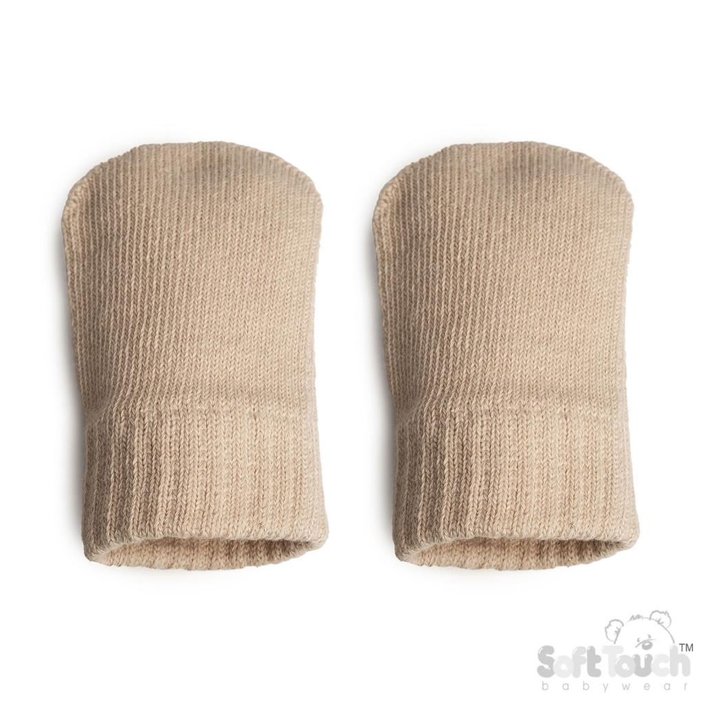 Soft Touch  5023797313936 STBM704-C-Bi Brushed Cotton Mittens Biscuit(NB-12 months)
