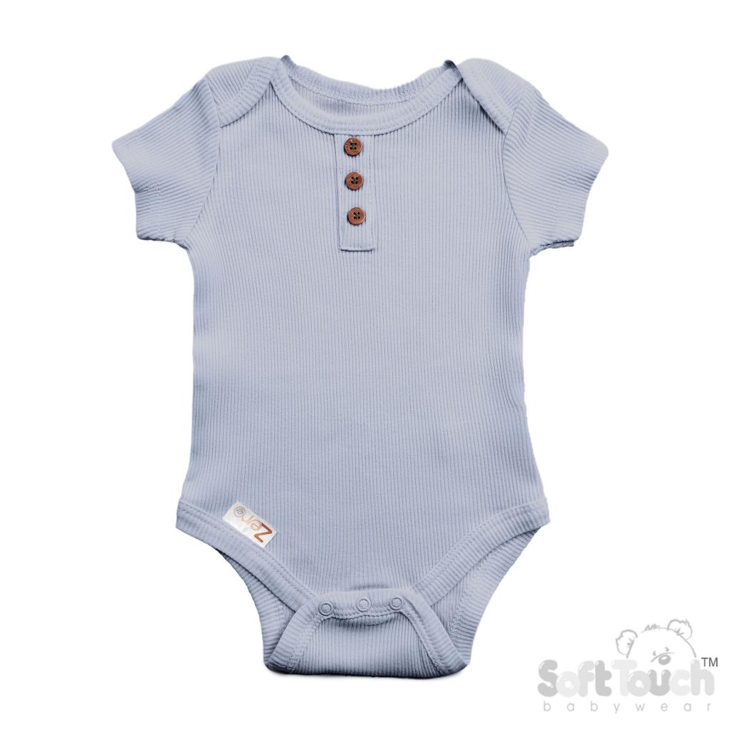 Soft Touch Zero 4BS4500-Bi * STBS4500-DBl  Dusty Blue Ribbed Bodysuit (Newborn - 3 months)