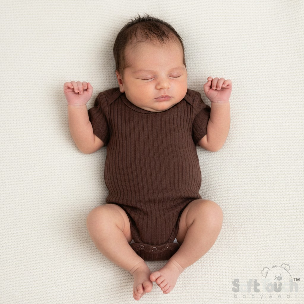 Soft Touch 4BS4600-CH-0-3 5023797201943 STBS4600-CH-03 Chocolate Ribbed Bodysuit ( Newborn - 3 months)