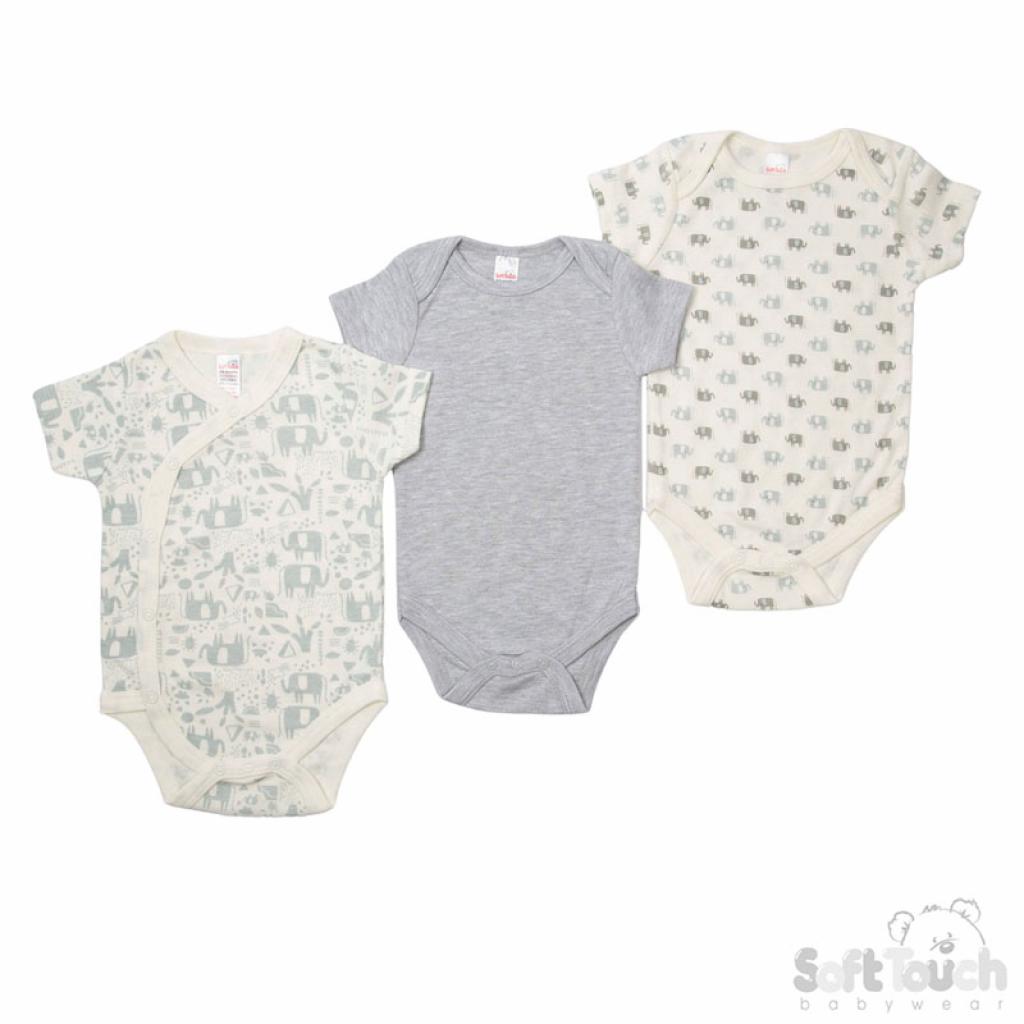 Soft Touch 4CC05-BS-03 15023797309851 STCC05-BS-03 Elephant Assorted Bodysuits (0-3m)