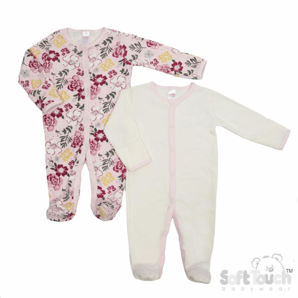 Soft Touch 4CC211-SS 5023797310256 STCC211-SS Twin pack Floral Sleepsuits(0-6 months)