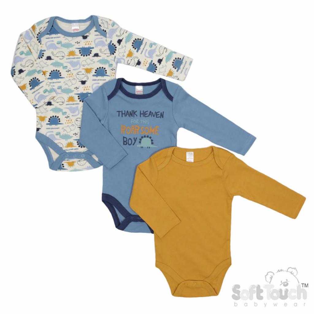 Soft Touch 4CC211-BS 5023797310201 STCC212-BS Dinosaur Triple pack Assorted bodysuits ( 0-6 months)