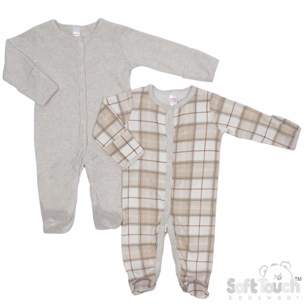 Soft Touch 4CC214-SS 5023797310294 STCC214-SS Twin pack Check Sleepsuits(0-6 months)
