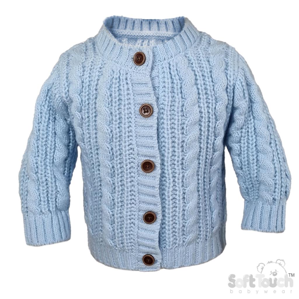 Soft Touch 4CD16-B 5023797315589 STCD16-B Blue Cable Cardigan with Wooden Buttons (0-12 months)