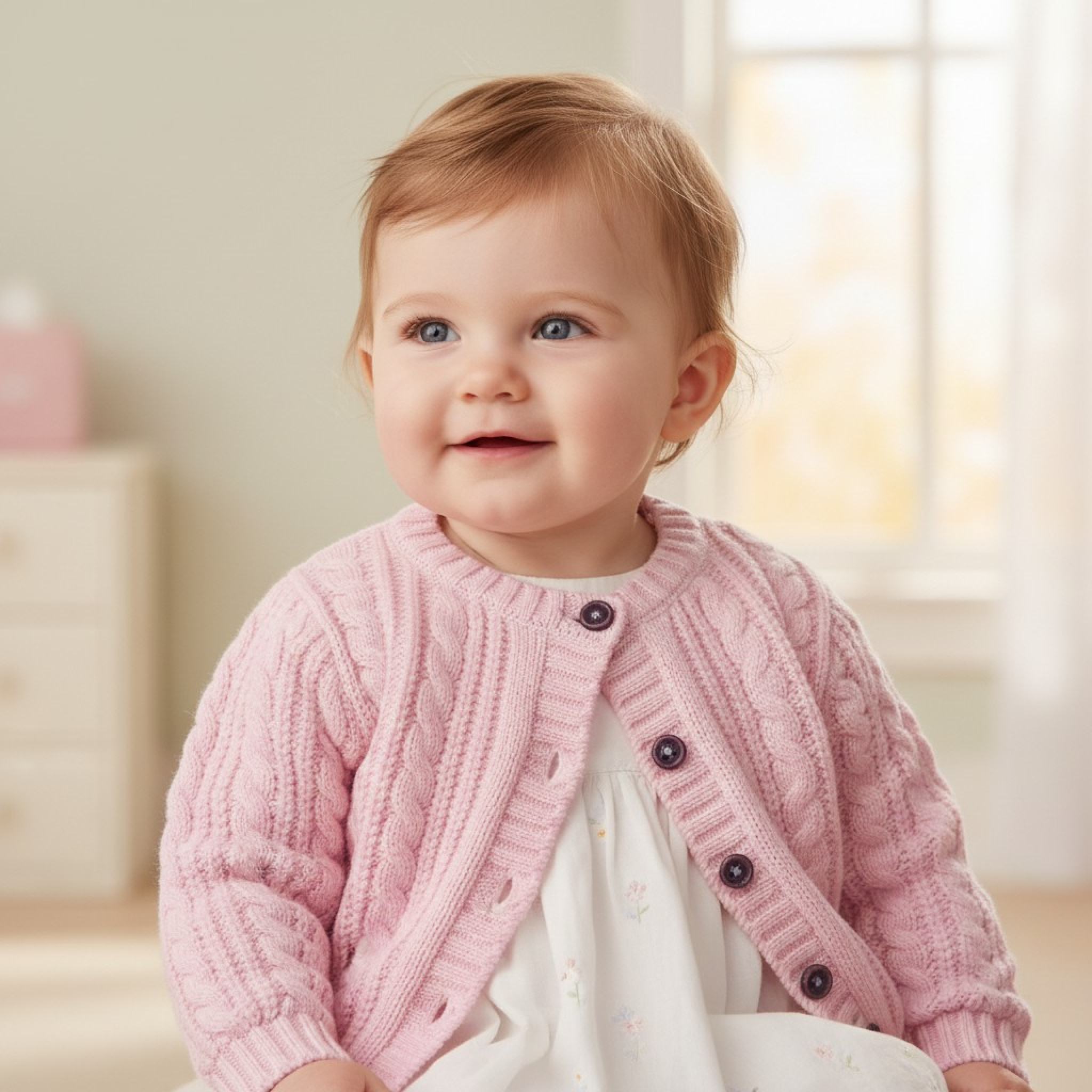 Soft Touch 4CD16-DP 5023797315619 STCD16-DP Dusky Pink Cable Cardigan with Wooden Buttons (0-12m)