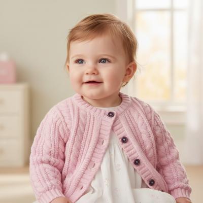 STCD16-DP Dusky Pink Cable Cardigan with Wooden Buttons (0-12m)