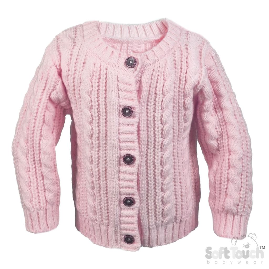 Soft Touch 4CD16-DP 5023797315619 STCD16-DPi Dusky Pink Cable Cardigan with Wooden Buttons (0-12m)