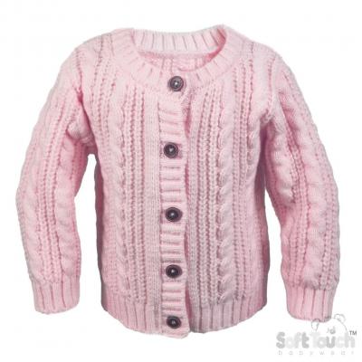 Soft Touch 4CD16-DP 5023797315619 STCD16DP Dusky Pink Cable Cardigan with Wooden Buttons (0-12m)