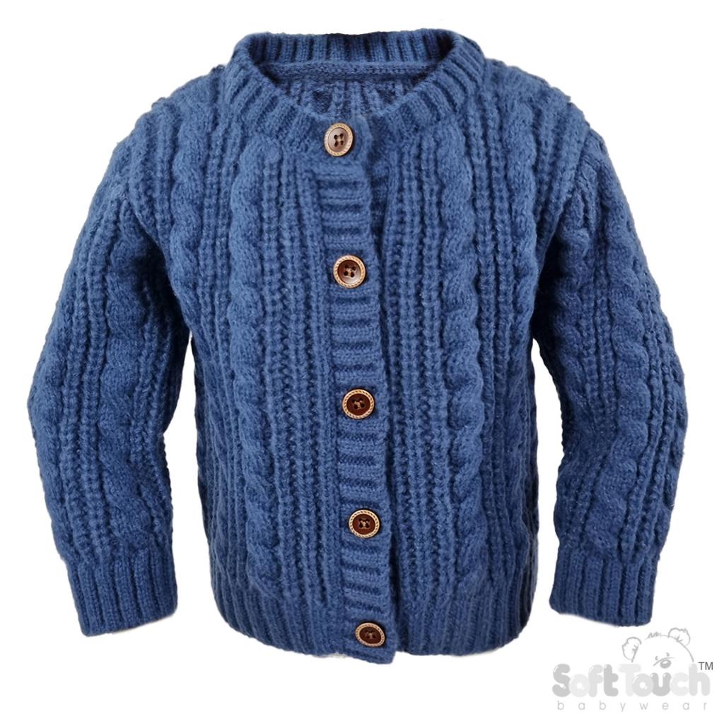 Soft Touch 4CD16-SB 5023797315619 STCD16-SB Steel Cable Cardigan with Wooden Buttons (0-12m)