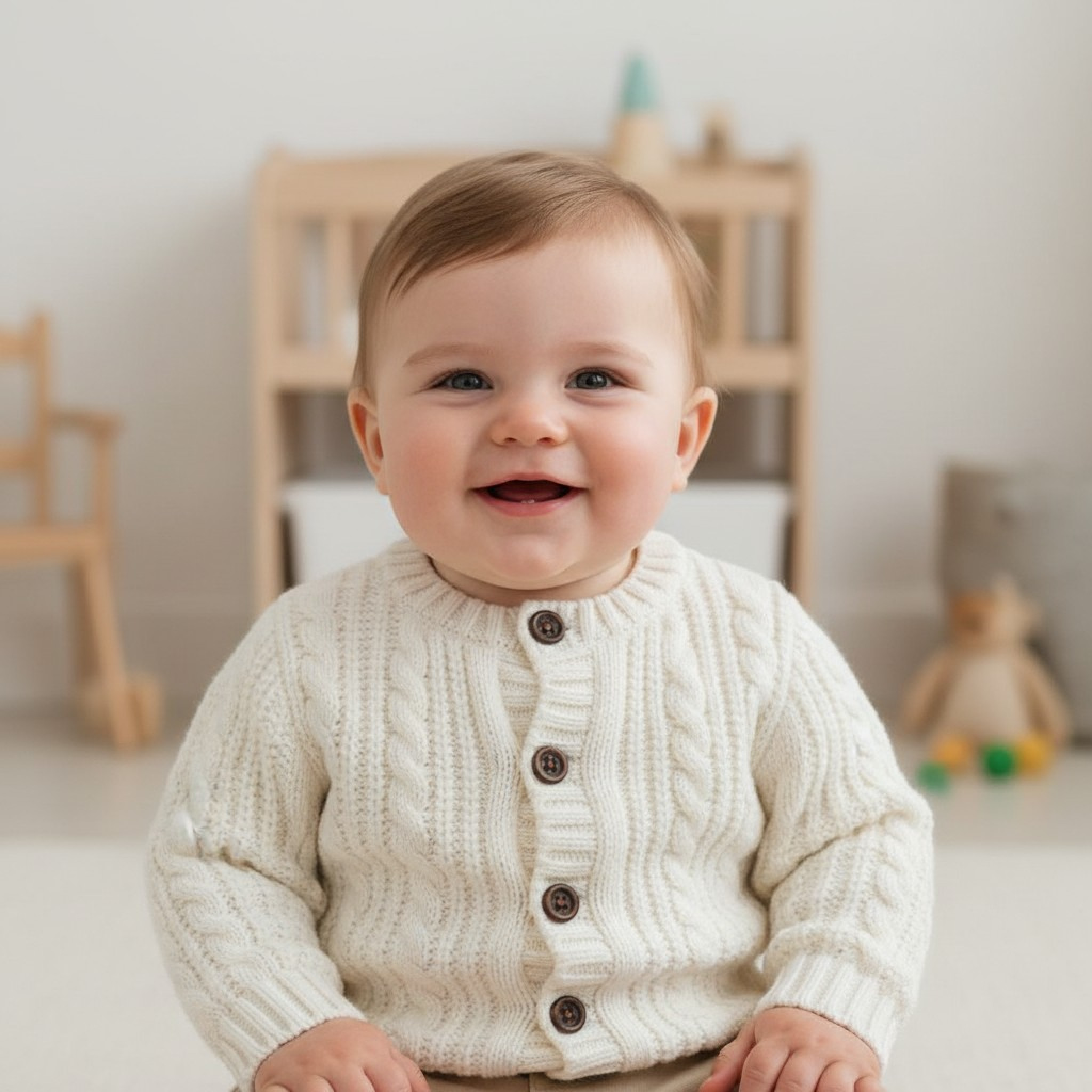 Soft Touch 4CD16-Cr 5023797315602 STCD16CR Cream Cable Cardigan with Wooden Buttons (0-12m)