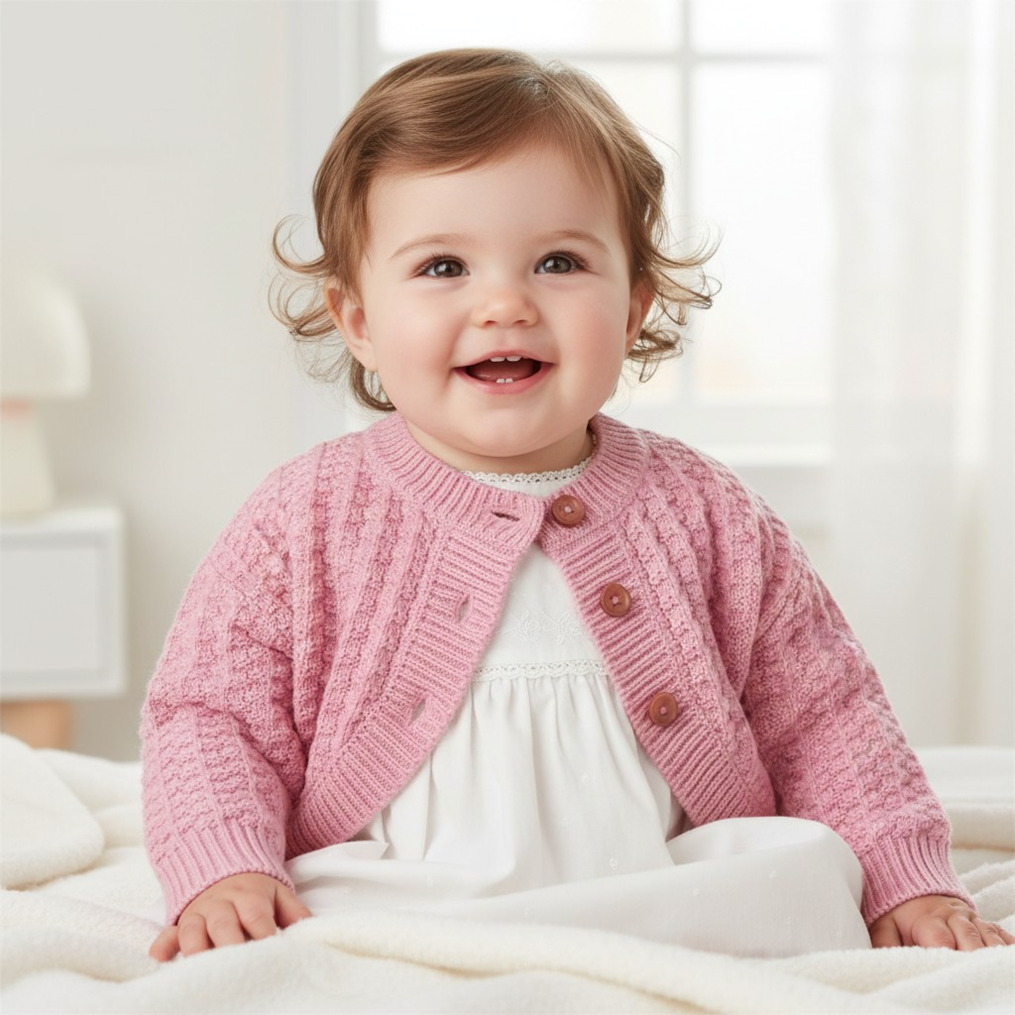Soft Touch 4CD18-P 5023797315688 STCD18P Shaped Cardigan with Wooden Buttons (0-12 months)
