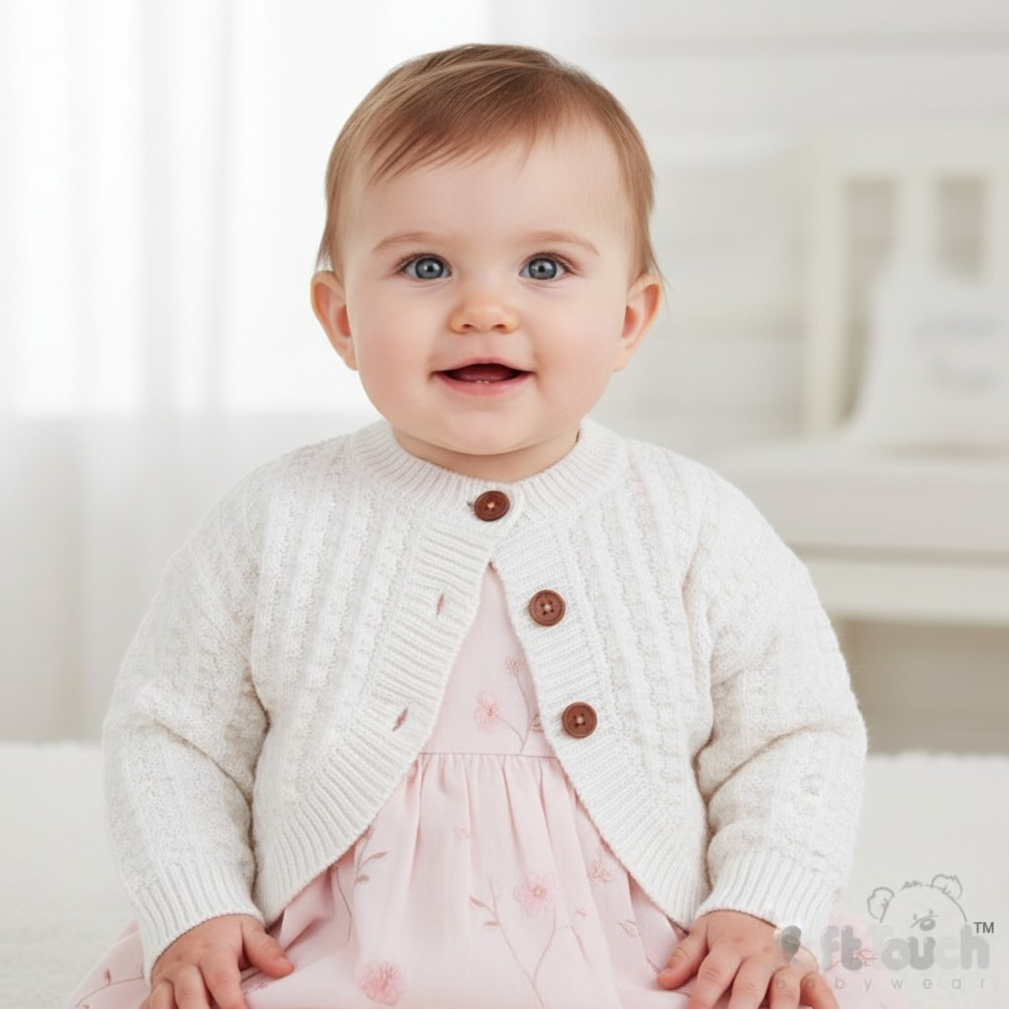 Soft Touch 4CD18-W 5023797315695 STCD18W Shaped Cardigan with Wooden Buttons (0-12 months)