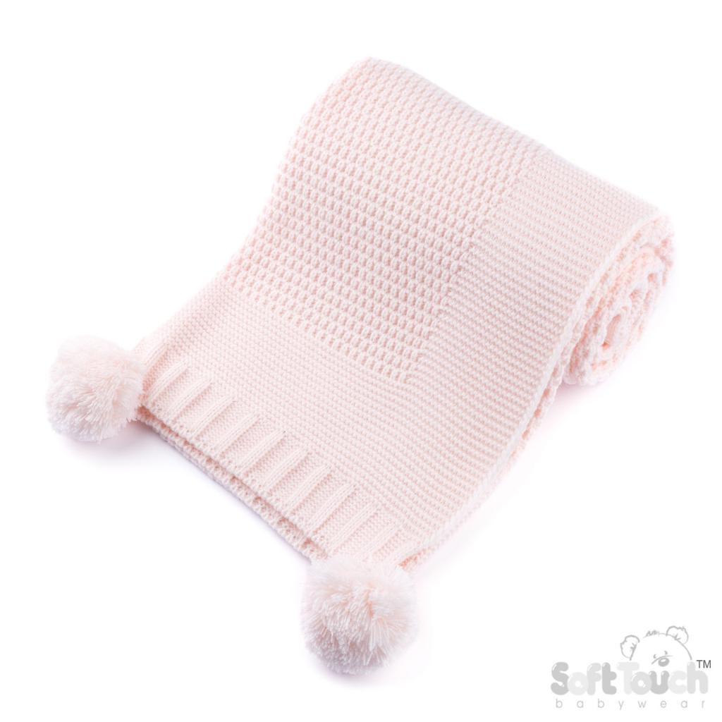 Soft Touch Zero ABP712-BP 5023797318979 STEABP712-BP Pink Elegance Ribbed Wrap with Pom  Poms