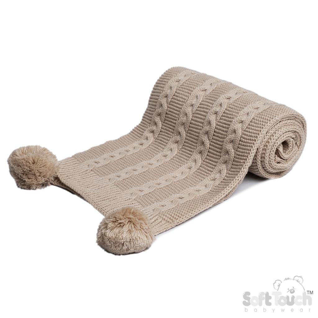 Soft Touch Zero 4ABP12-B 5023797313578 STEABP800-Bi Biscuit Zero Cable Knit Wrap with Pom Poms