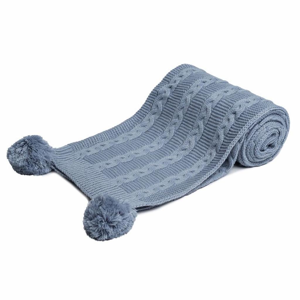 Soft Touch Zero EABP800 5023797313592 STEABP800-DBl Dusky Blue Zero Cable Knit Wrap with Pom Poms