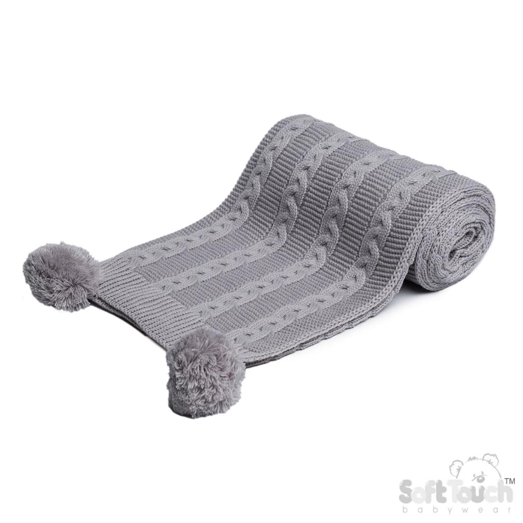 Soft Touch EABP800 5023797313554 STEABP800-G Grey Zero Cable Knit Wrap with Pom Poms
