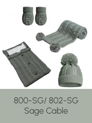 Soft Touch Zero EABP800 5023797313585 STEABP800-SG Sage Green Zero Cable Knit Wrap with Pom Poms