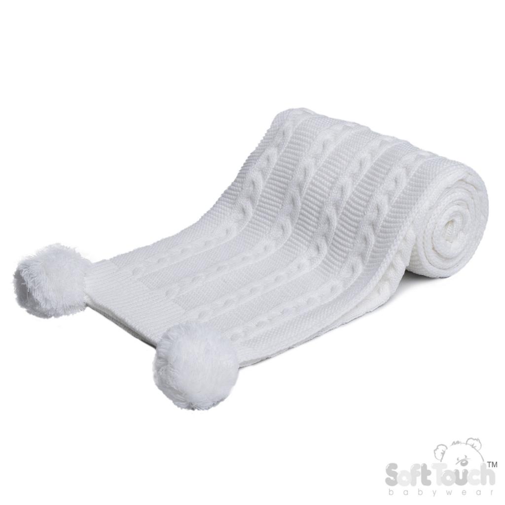 Soft Touch Zero EABP800 5023797313585 STEABP800-W White Zero Cable Knit Wrap with Pom Poms