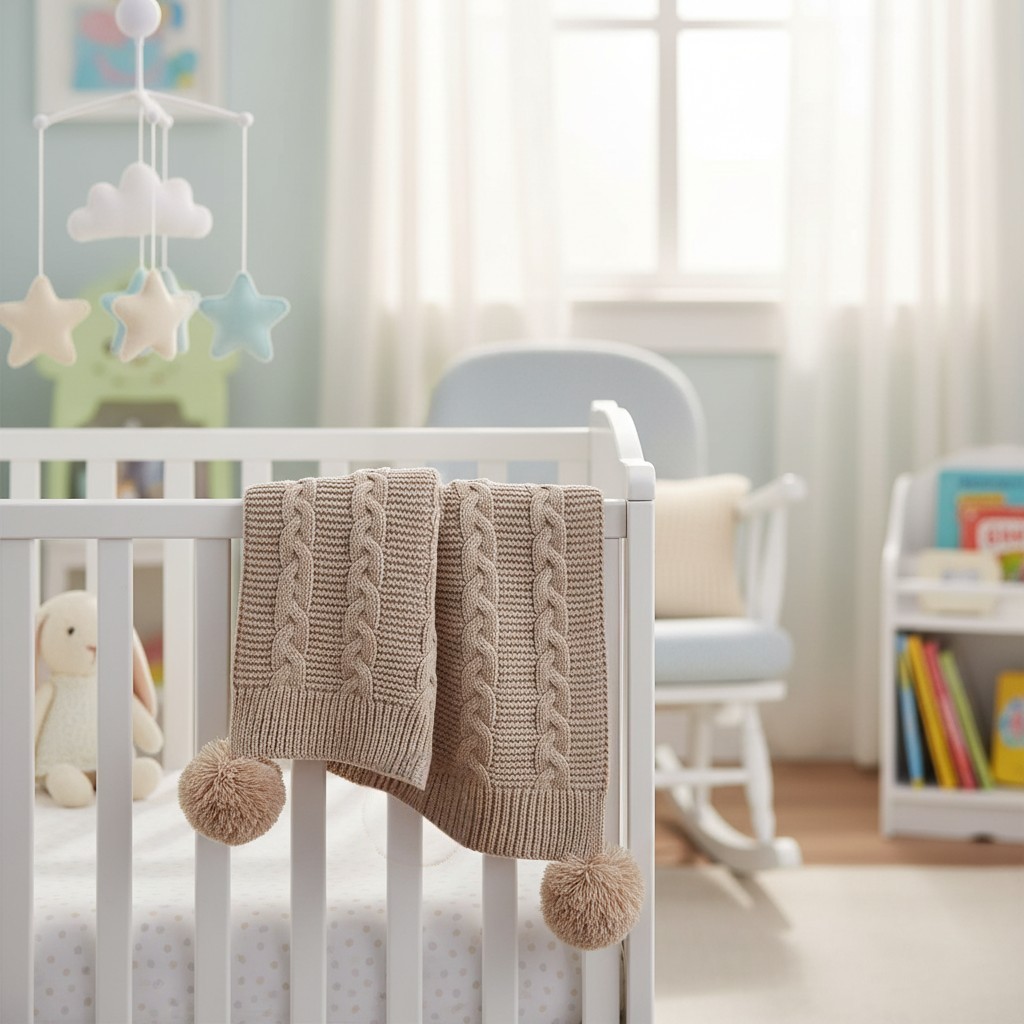 Soft Touch Zero 4ABP12-B 5023797313578 STEABP800Bi Biscuit Zero Cable Knit Wrap with Pom Poms