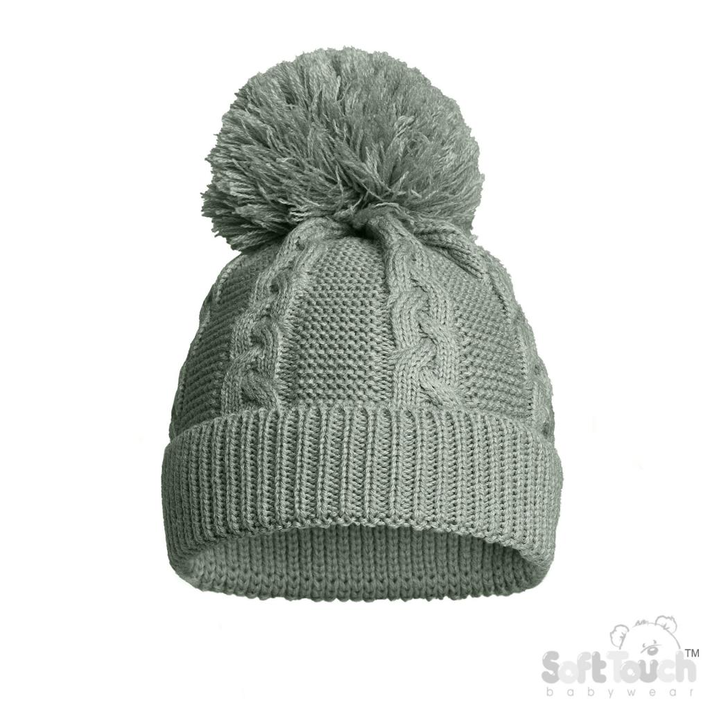 Soft Touch EH800 5023797313356 STEH800-Sg Sage Green  "Zero" Cable Hat (NB-12 months)