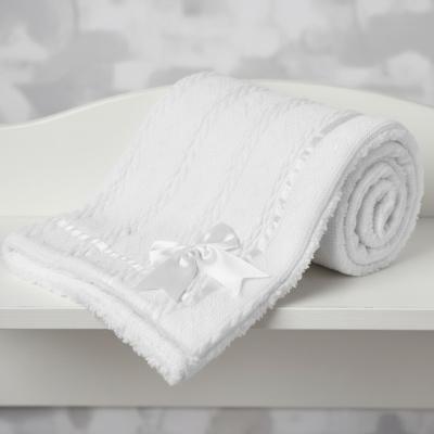 STFBP202-W  White Chevron Knit Wrap with Satin Bow and Sherpa 