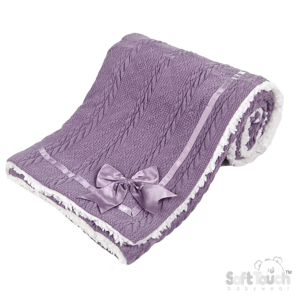 Soft Touch 4FBP202-B 5023797306167 STFBP202-PUR Purple Chevron knit wrap with satin bow and sherpa