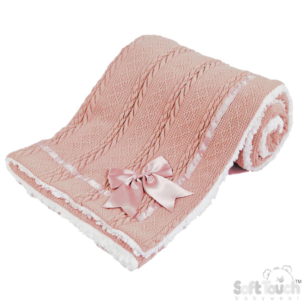 Soft Touch 4FBP202-B 5023797306167 STFBP202-RO Rose Chevron knit wrap with satin bow and sherpa