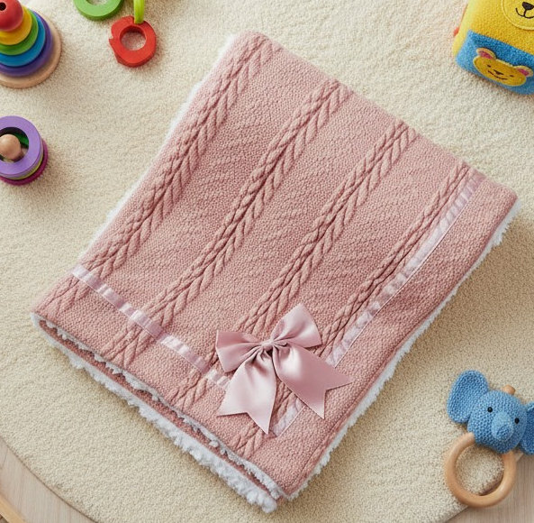 Soft Touch 4FBP202-RO 5023797310096 STFBP202-RO Rose Chevron Knit Wrap with Satin Bow and Sherpa