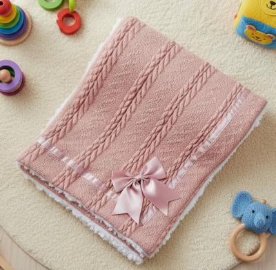 STFBP202-RO  Rose Chevron Knit Wrap with Satin Bow and Sherpa 