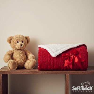 STFBP202-R  Red Chevron Knit Wrap with Satin Bow and Sherpa 