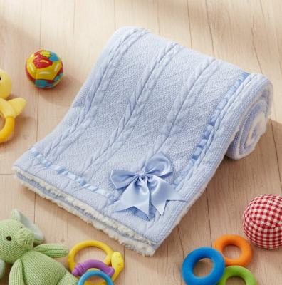 STFBP202-B  Sky Chevron Knit Wrap with Satin Bow and Sherpa 