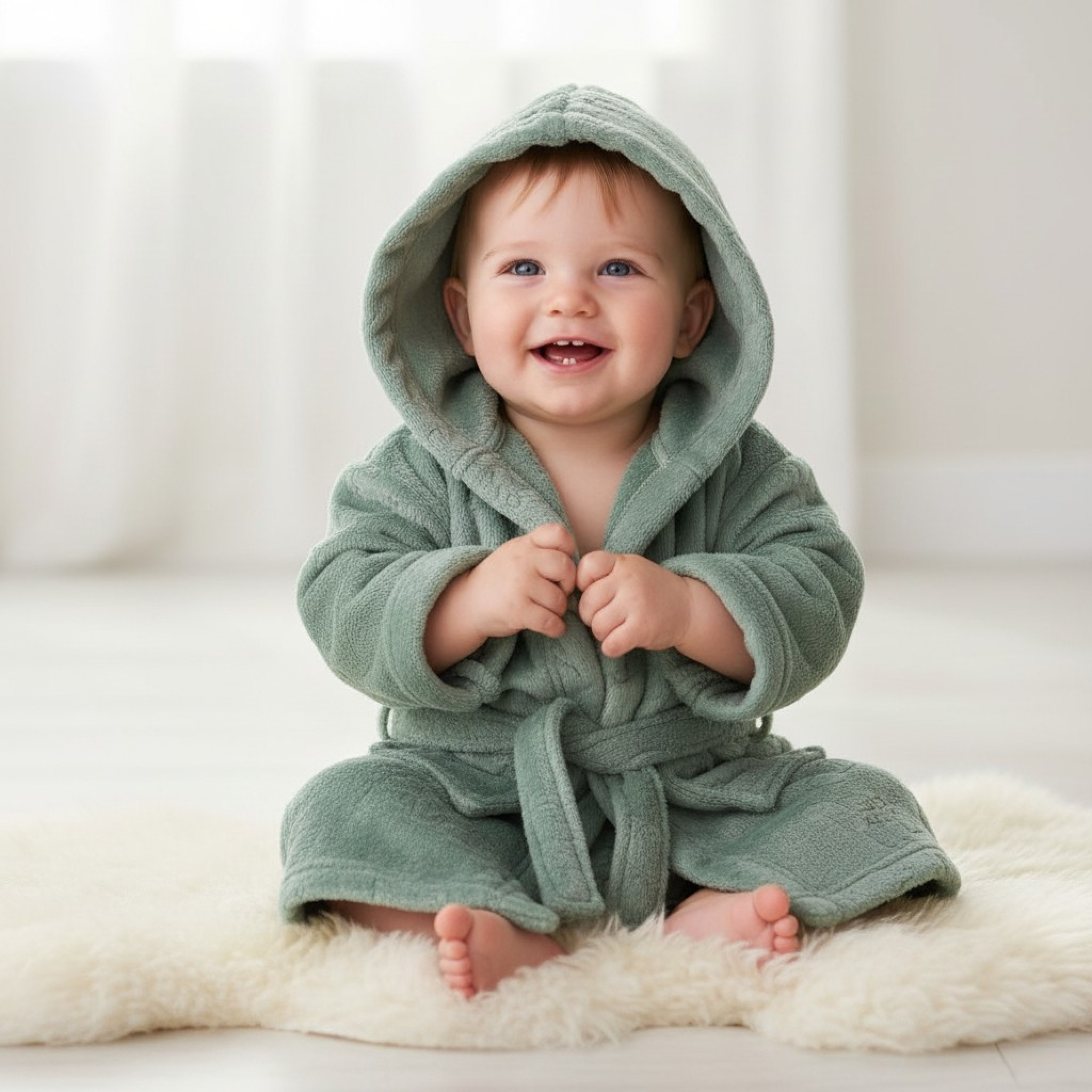 Soft Touch 4FBR305-SG-0-6 5023797318528 STFBR305-SG-06 Sage embossed Fleece Robe (0-6 months)