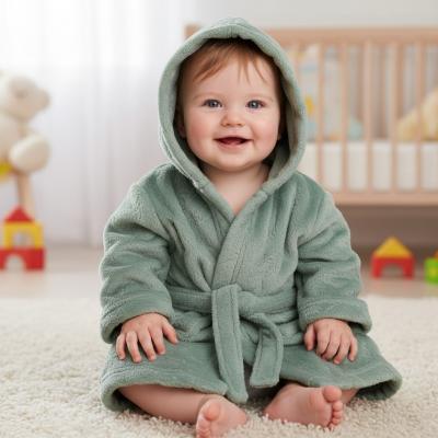 STFBR305-SG-612  Sage embossed Fleece Robe  (6-12 months)