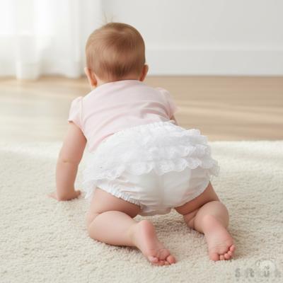 STFP03-SW  White Satin Frilly Pant  (0-12 months)