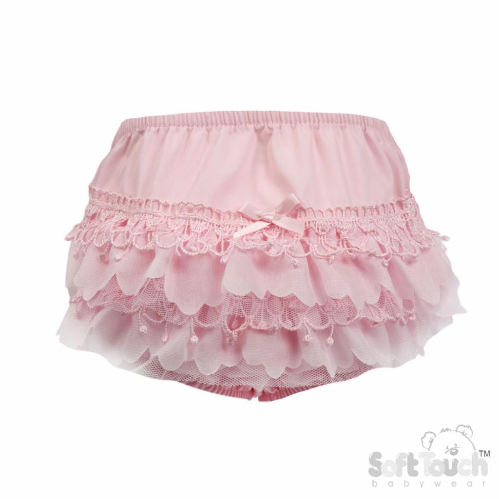 Soft Touch 4FP01-W 5023797312991 STFP26-P Pink Bell Lace Frilly Pants (0-18 months)