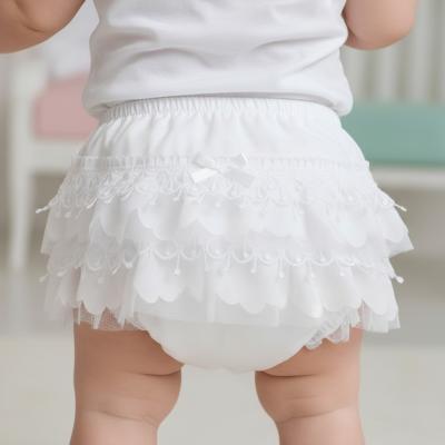 STFP26-Wh  White Bell Lace Frilly Pants  (0-18 months)