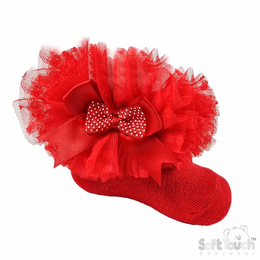 Soft Touch 4GS114-W 5023797405389 STGS214-R Organza Lace & Bow "Tutu" Socks (0-6 months)