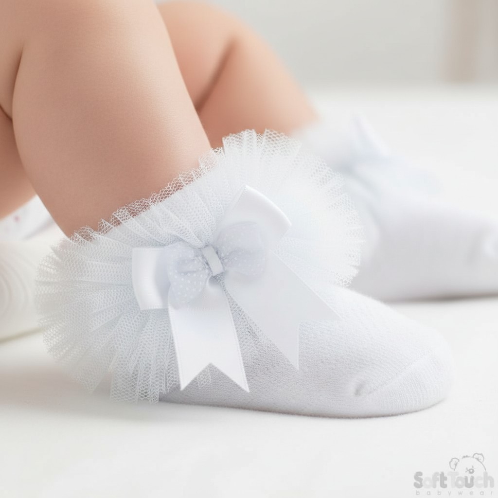 Soft Touch 4GS114-W 5023797405389 STGS214-W Organza Lace & Bow "Tutu" Socks (0-6 months)