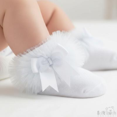STGS214-W  Organza Lace & Bow "Tutu" Socks  (0-6 months)