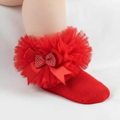 STGS216-R  Organza Lace & Bow "Tutu" socks  (6-18 months)