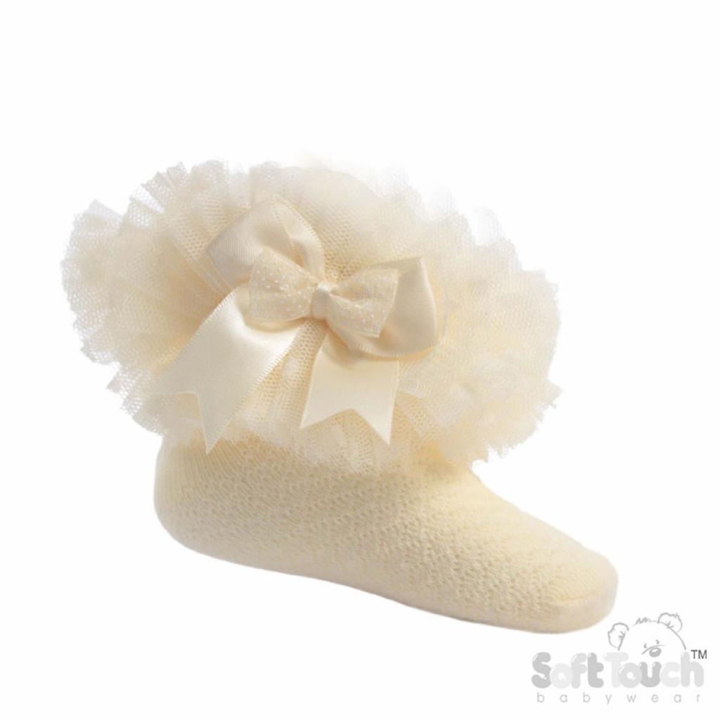 Soft Touch  1023797406010 STGS216-L Lemon Yellow Organza Lace & Bow "Tutu" socks (6-18m)