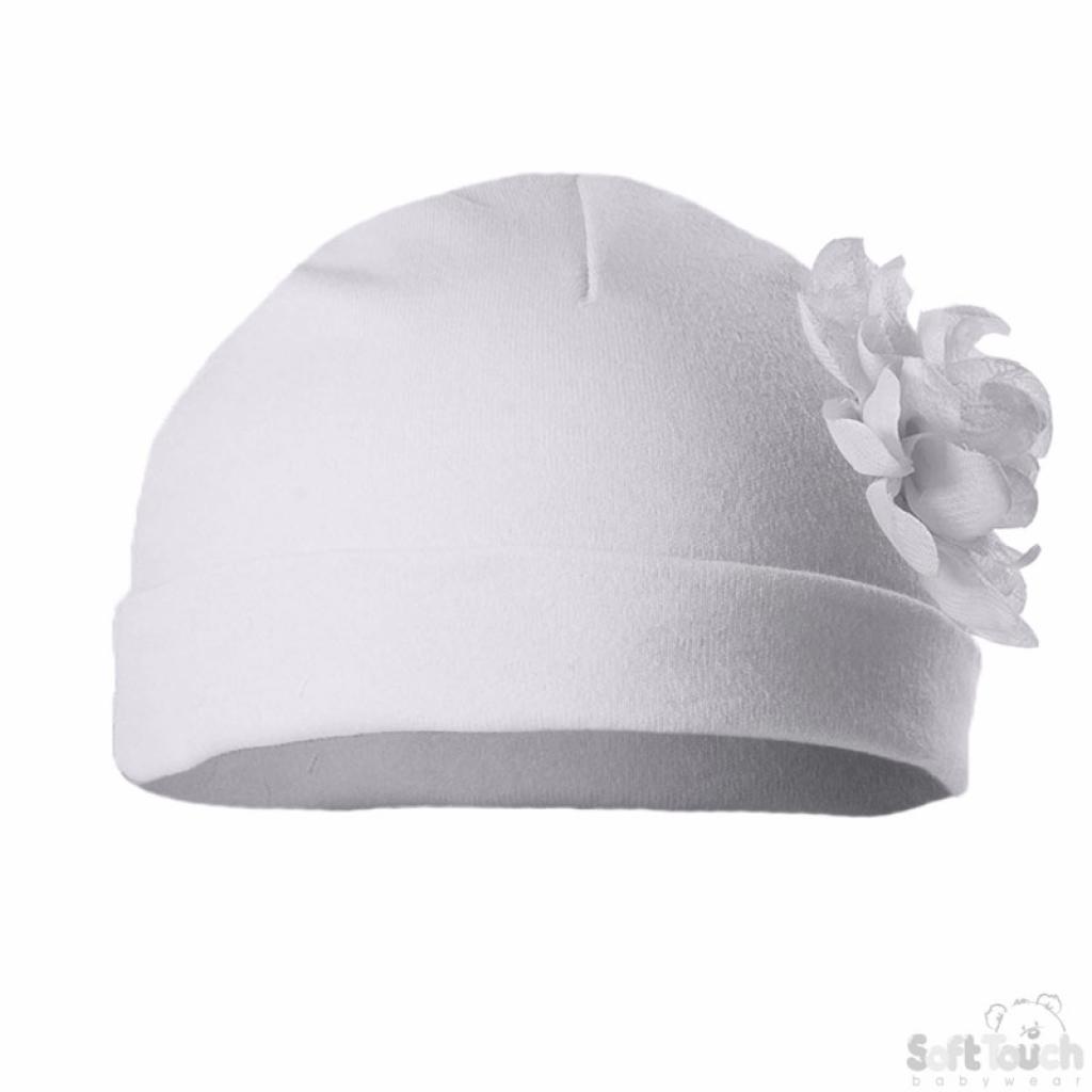Soft Touch  5023797305528 STH11-Wh Flower Beanie Hat (0-18 months)