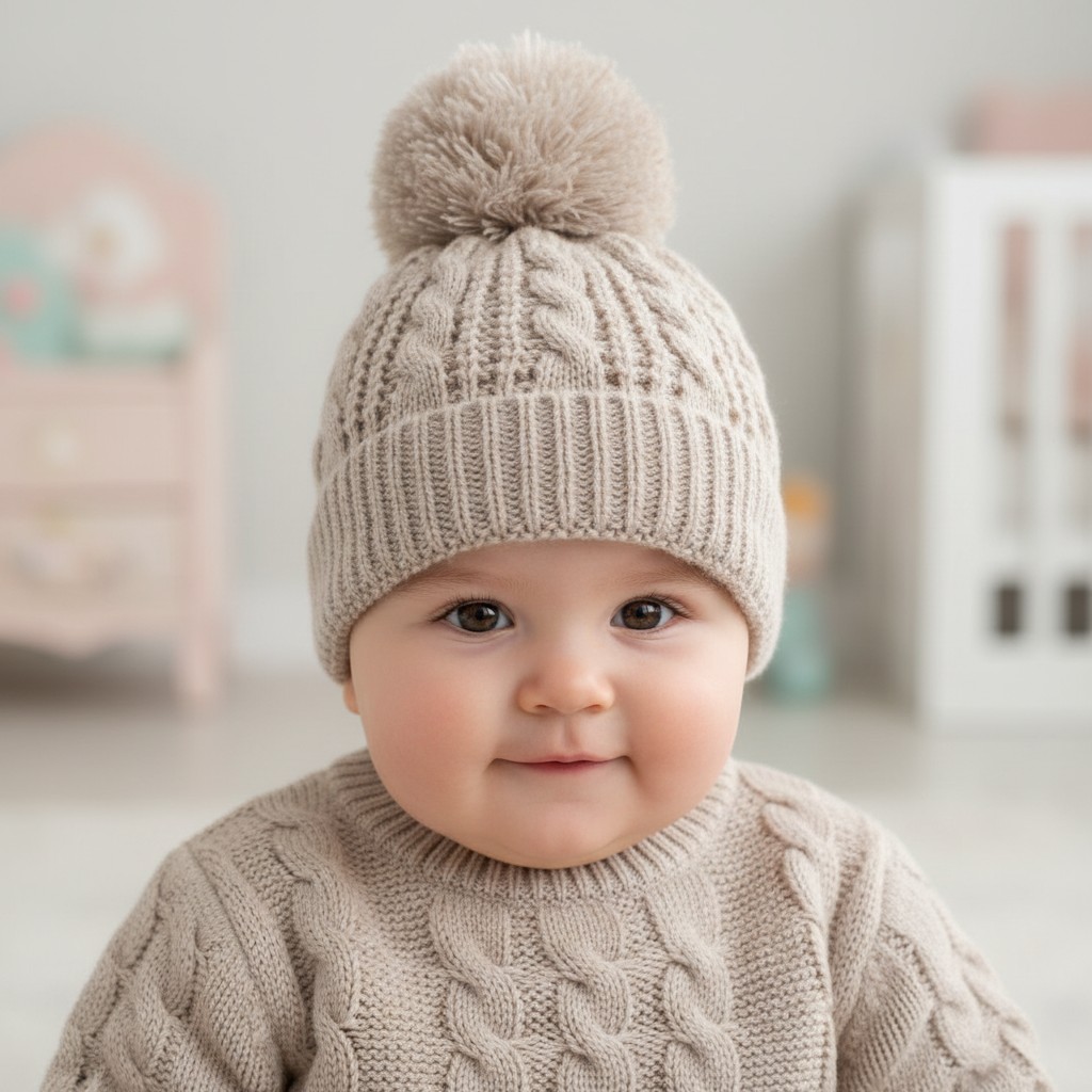 Soft Touch 4H16-BI 5023797315398 STH16-BI Deluxe Cable Knit Pom Pom Hat (NB - 12m)