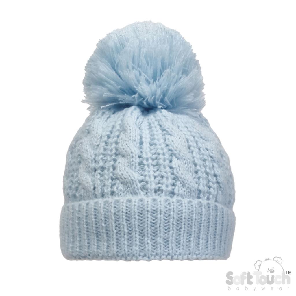 Soft Touch 4H16-B 5023797315381 STH16-B Deluxe Blue Cable Knit Pom Pom Hat (NB - 12m)